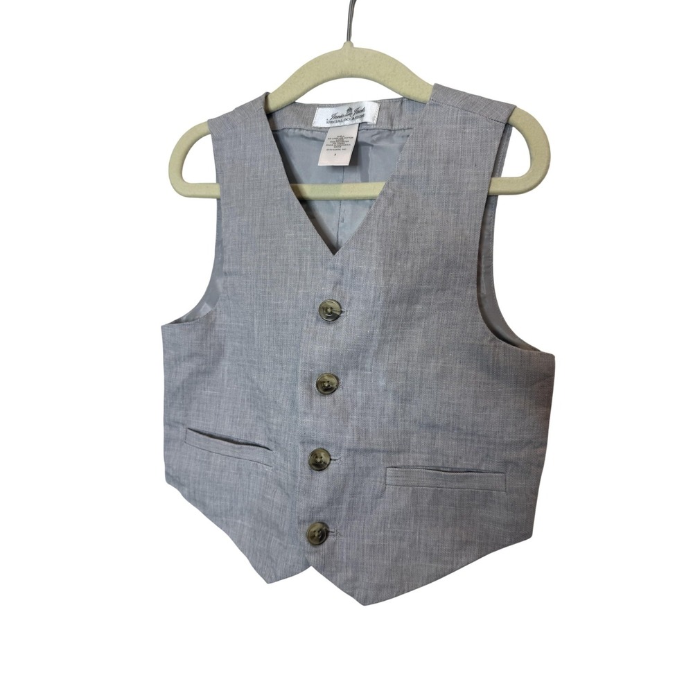 Janie And Jack Suit Vest Boys 3T Gray Linen Cotton‎ Lined Adjustable Back Formal
